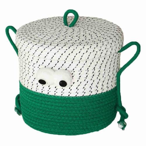 Panier de rangement rond tissé en forme de dessin animé, avec housse en corde de coton, pour jouets, collations, bureau