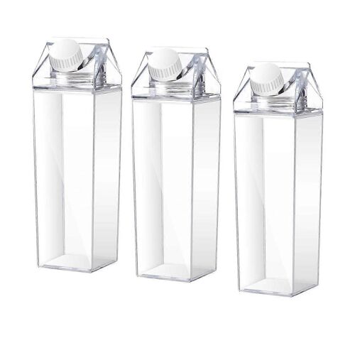 Lot De 3 Bouteilles Carrées En Plastique Pour Lait, Eau, Café, Lait, Portable, Réutilisable, Anti-Fuite, 1 000 Ml