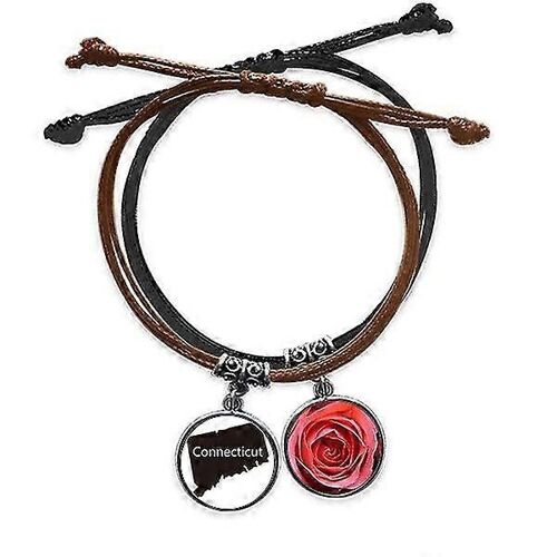 Connectic America Usa Carte Contour Bracelet Corde Chaîne À Main Cuir Rose Bracelet