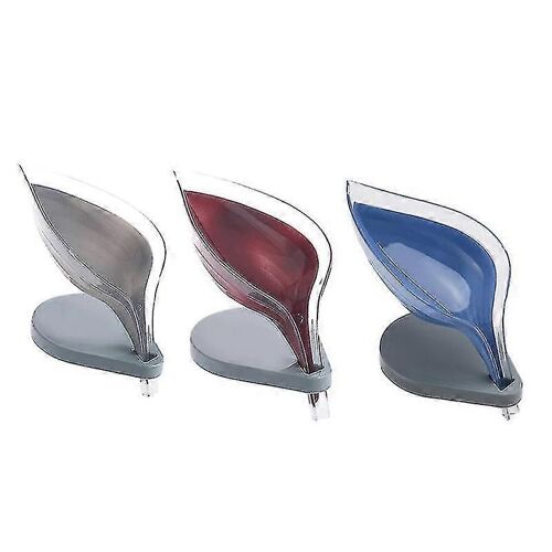 Lot de 3 porte-savons en silicone en forme de feuilles, sans perforation, boîte de rangement pour savon (bleu, violet, gris)