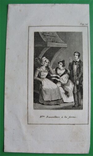 Gravure 19° " Mme Bonvillers À La Ferme"