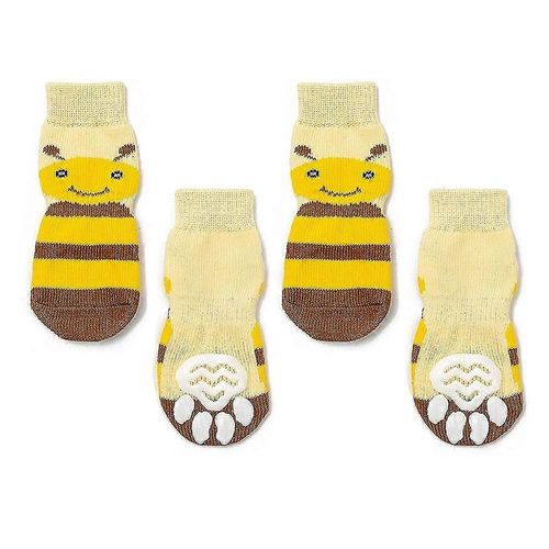Chaussettes Pour Chiens Chaussettes Antidérapantes Pour Animaux De Compagnie Protecteur De Pattes De Chien-Abeille Jaune