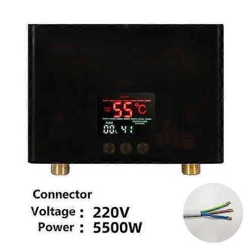 110v 220v Chauffe-eau instantané Salle de bain Cuisine Chauffe-eau mural électrique Affichage de la température Lcd avec télécommande-220V-5500W-NA-NOIR