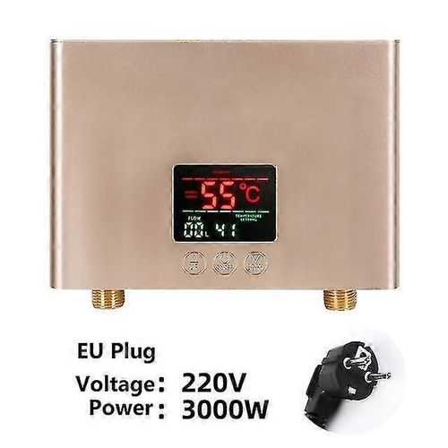 110v 220v Chauffe-eau instantané Salle de bain Cuisine Chauffe-eau mural électrique Affichage de la température Lcd avec télécommande-Prise 220V-3000W-EU-OR