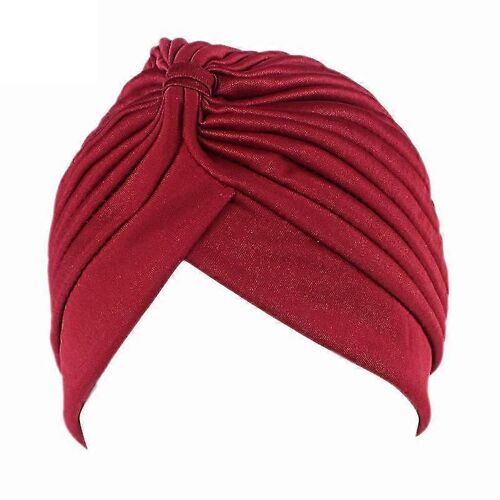 Bonnet Turban Uni Pour Femme, Couvre-Chef, Bonnet Chimio-Adulte-Vin Rouge-Femelle