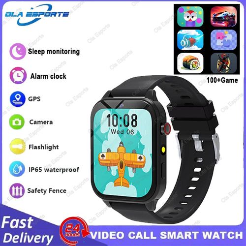 Montre De Jeu Pour Enfants, Caméra Frontale, Lampe De Poche, Batterie Haute Capacité, Moniteur De Sommeil, Podomètre De Sport, Cadeau Pour Garçons Et Filles.Black.