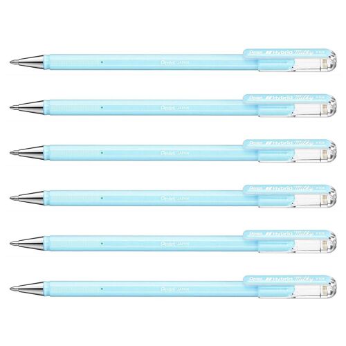 Pentel Lot De 6 Stylos Roller À Encre Gel Hybrid Milky, Bleu Pastel