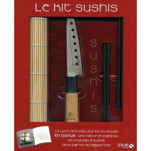 Le Kit Sushis - Livre De Recettes + Une Natte En Bambou, Un Couteau À Sushis Et Deux Paires De Baguettes