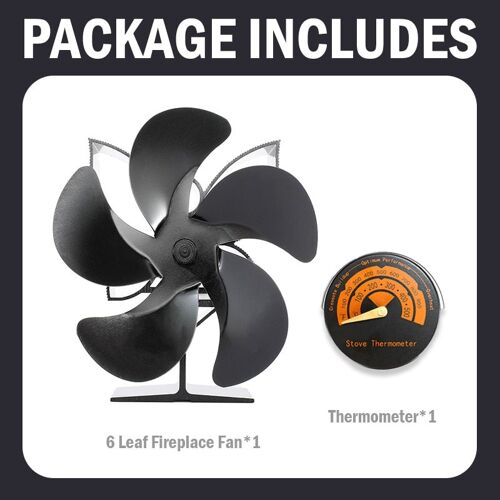 Set 2 - Ventilateur de poêle mural en bois noir avecMini cheminée, silencieux, Distribution de chaleur efficace pour la maison