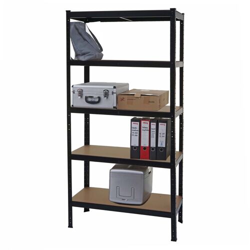 Étagère pour charges lourdes HWC-E33, étagère d'atelier, emboîtable, établi, métal 180x90x40cm   noir