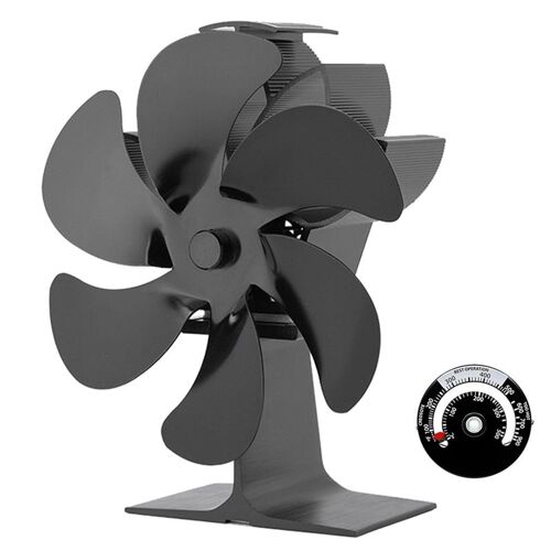 Le noir - Ventilateur de poêle à 6 pales, sans alimentation, silencieux automatique, économie'énergie, Circulation'air intérieur, avec thermomètre