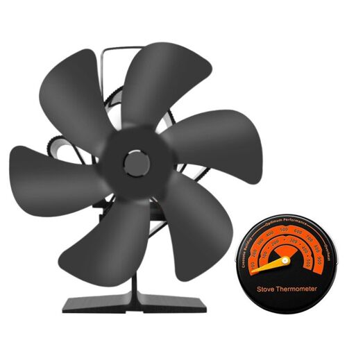 Avec thermomètre - Ventilateur de cheminée noir à 6 lames, brûleur à bois, Ecofan silencieux, économie de carburant, Distribution de chaleur efficace
