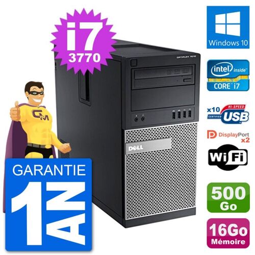 PC Tour Dell 7010 Intel Core i7-3770 RAM 16Go Disque Dur 500Go Windows 10 Wifi