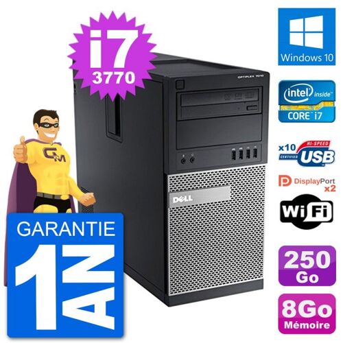 PC Tour Dell 7010 Intel Core i7-3770 RAM 8Go Disque Dur 250Go Windows 10 Wifi