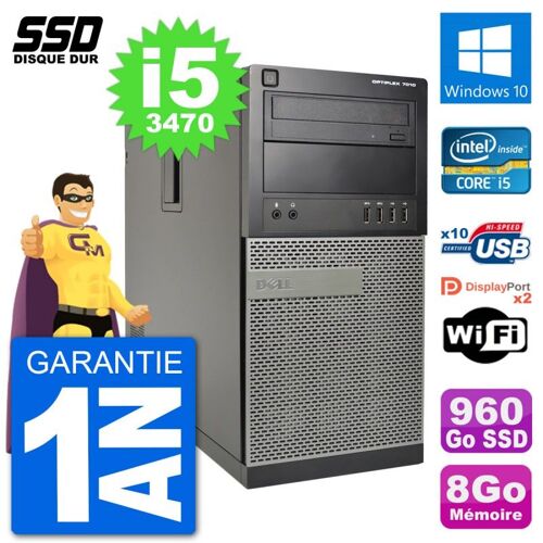 PC Tour Dell OptiPlex 7010 Intel Core i5-3470 RAM 8Go SSD 960Go Windows 10 Wifi