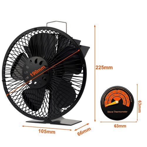 Avecthermomètre - Ventilateur de cheminée à 5 lames, poêle avec couvercle, grand Volume'air, éco silencieux, Distribution de chaleur efficace