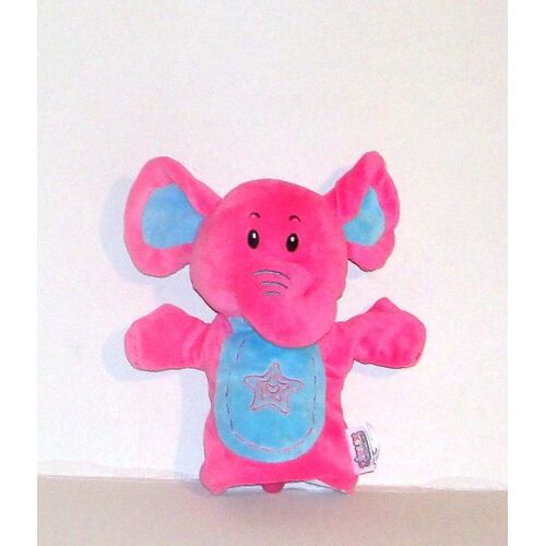 Elephant Marionnette Rose Et Bleu Brodé Etoile Doudou Peluche Jeux2momes