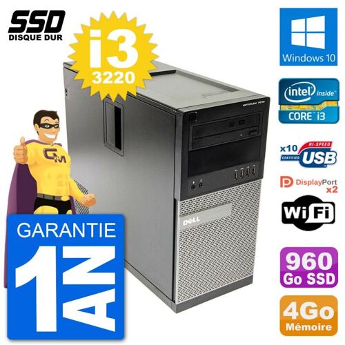 PC Tour Dell OptiPlex 7010 Intel Core i3-3220 RAM 4Go SSD 960Go Windows 10 Wifi