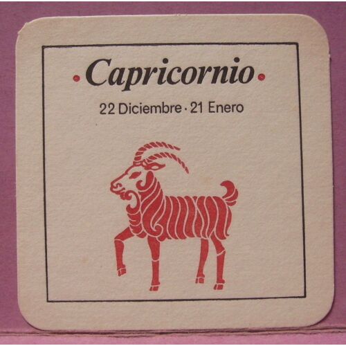 Mini Sous-Bock , Étiquette Sous Verre Ou Autre - Signe Astrologique " Capricornio / Capricorne " - Rouge