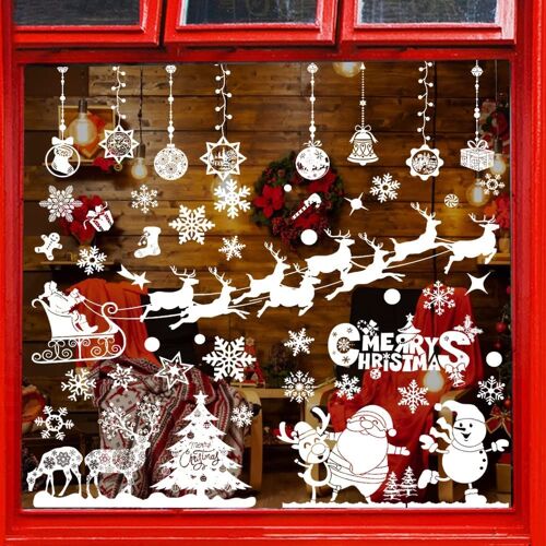 Stickers NoëL Fenetre,Décoration De noël Fenetre Autocollant Noel Réutilisables,DIY Autocollant Flocon de Neige Intérieur Deco Noel