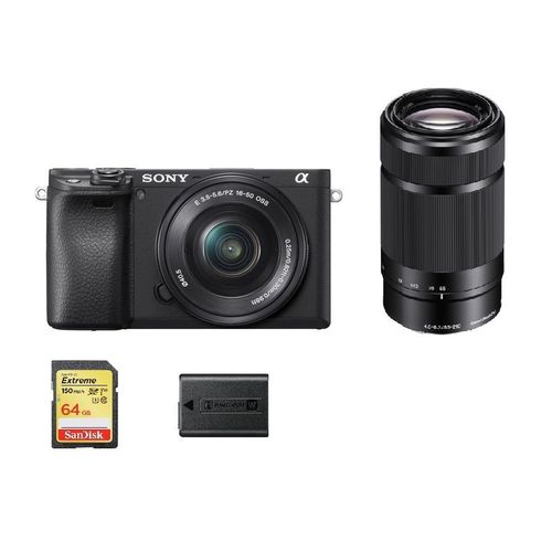 SONY A6400 hybride 24.2 mpix + objectif SONY SEL 16-50MM F3.5-5.6 OSS + objectif SONY SEL 55-210MM F4.5-6.3 OSS+64GB SD card + NP-FW50 Battery