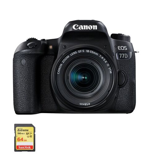 CANON EOS 77D reflex 24.2 mpix + objectif KIT EF-S 18-55mm F4-5.6 IS STM + 64GB SD card