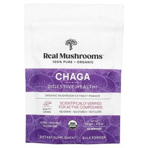 Real Mushrooms Chaga, Extrait De Champignon Biologique En Poudre, 60 G 