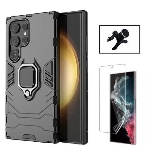 Kit Film Hydrogel + Étui Militaire Défendre 3x1 + Support Magnétique Renforcé Phonecare Pour Samsung Galaxy S24 Ultra 5g - Noir