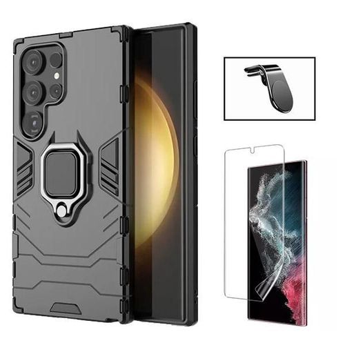 Kit Film Hydrogel + Étui Militaire Défendre 3x1 + Support Magnétique L Phonecare Pour Samsung Galaxy S24 Ultra 5g - Noir