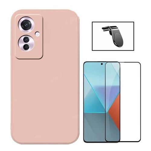 Kit Verre Trempé 5D + Étui Silicone Liquide + SuppOrt Magnétique L Phonecare pour Oppo Reno11 F - Rose