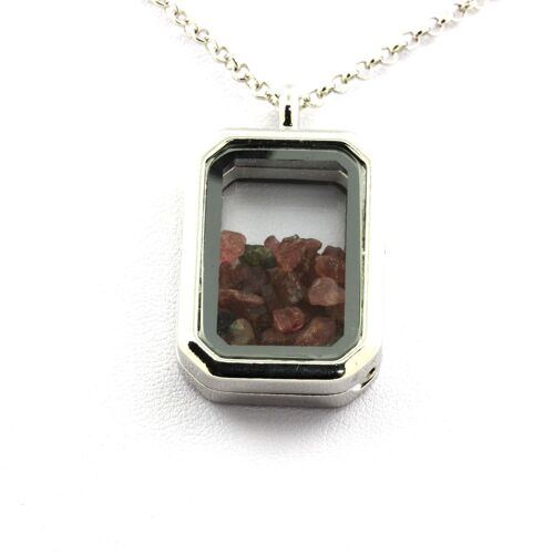 Collier Tourmaline Multicolore Brut. Modèle Rectangle À Pans Coupés.