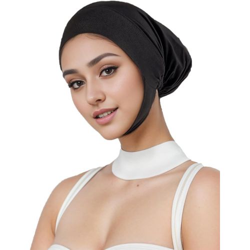 Few-Bonnets Femme, Bonnet Élastique Pour Le Cou, Bonnet De Nuit Bonnet Élastique Bonnet Bandeau Bonnet Cheveux Longs Unisexe (Noir)