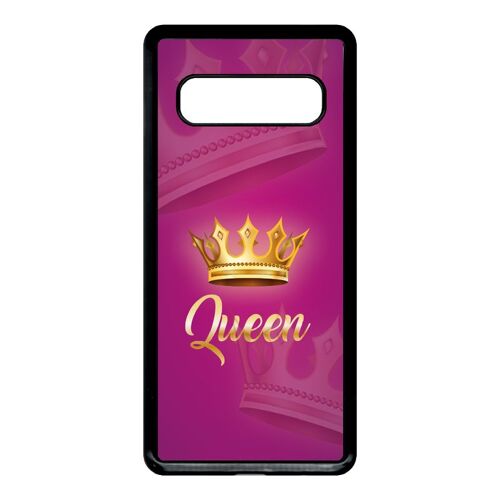 Coque pour smartphone - Queen fond rose - compatible avec samsung Galaxy S10 - Plastique - bord Noir