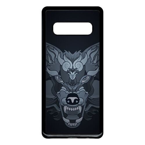 Coque pour smartphone - Loup fond gris - compatible avec samsung Galaxy S10+ - Plastique - bord Noir
