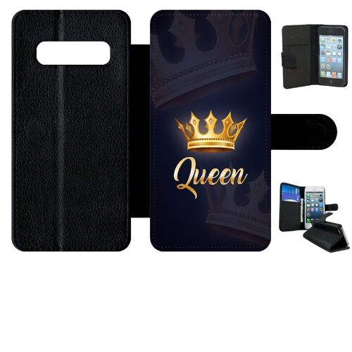 Etui A Rabat - Queen Fond Noir - Compatible Avec Samsung Galaxy S10 - Simili-Cuir - Bord Noir