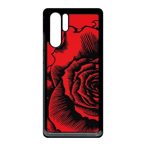 Coque pour smartphone - Fleur fond fond rouge - compatible avec huawei P30 Pro - Plastique - bord Noir
