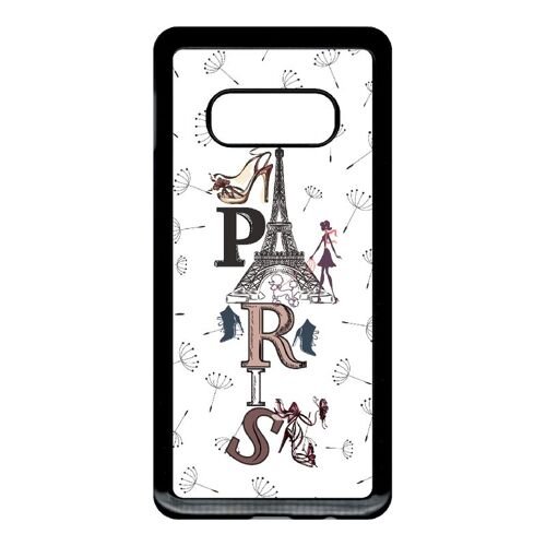 Coque pour smartphone - Paris fond blanc - compatible avec samsung Galaxy S10e - Plastique - bord Noir