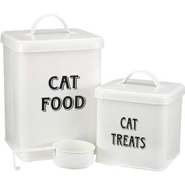 Apt-Lot De Boîte Pour Croquettes Pour Chat - Récipients Pour Nourriture Et Friandises Pour Animaux Avec Pelle -Acier Au Carbone Avec Revêtement-1.5kg+0.5kg-Blanc
