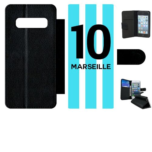 Etui A Rabat - Equipe Maillot Marseille - Compatible Avec Samsung Galaxy S10 - Simili-Cuir - Bord Noir