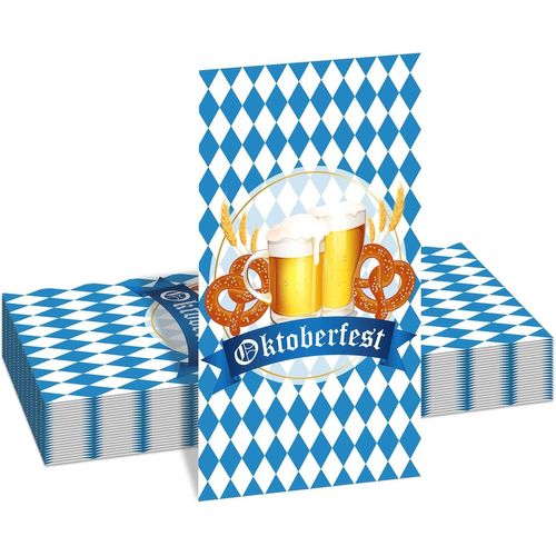 Few-20 Serviettes Décoratives Pour Oktoberfest, Serviettes Jetables Motif Bière Et Bretzel À Carreaux Bleu Et Blanc, Idéal Pour Fêtes D'anniversaire Oktoberfest, 2 Couches 33 Cm