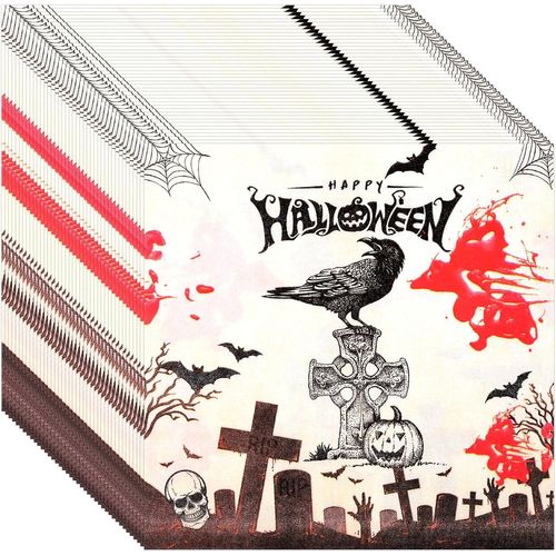 Few-Lot De 40 Serviettes D'halloween, Décoration De Table D'automne Et D'halloween, Avec Serviettes En Papier À Motifs, À Décorer Et Techniques De Serviette Pour Une Ambiance Festive