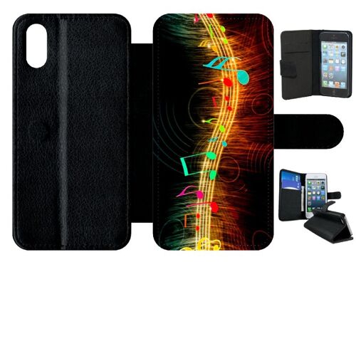Etui A Rabat - Musique Note Multicolor - Compatible Avec Apple Iphone Xs - Plastique - Bord Noir