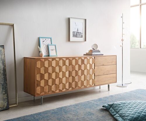 Commode Fevo acacia nature 175 cm 2 portes 3 tiroirs buffet à pieds-L
