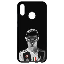 Coque Pour Smartphone - Ronaldo Juventus Foot Noir Et Blanc - Compatible Avec Huawei P20 Lite - Plastique - Bord Noir