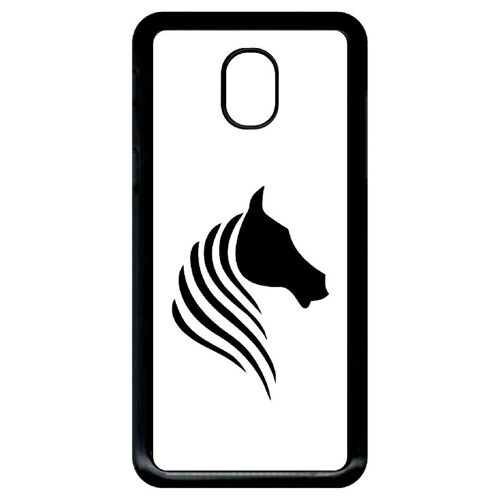 Coque pour smartphone - Cheval fond blanc - compatible avec samsung Galaxy J3 (2018) - Plastique - bord Noir