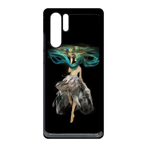 Coque Pour Smartphone - Manga Fille Cheveux Bleu - Compatible Avec Huawei P30 Pro - Plastique - Bord Noir