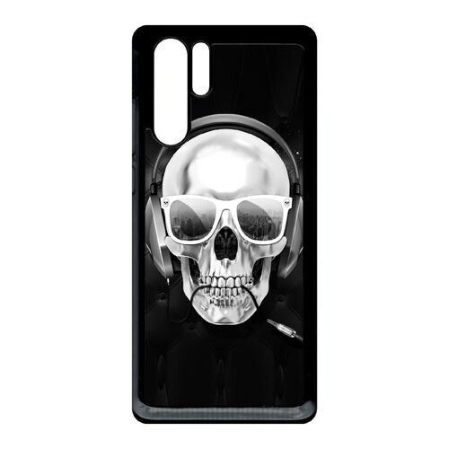 Coque Pour Smartphone - Tete De Mort Swag Casque De Musique - Compatible Avec Huawei P30 Pro - Plastique - Bord Noir