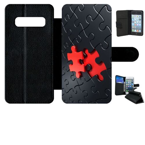 Etui A Rabat - Puzzle One Piece Red - Compatible Avec Samsung Galaxy S10 - Simili-Cuir - Bord Noir