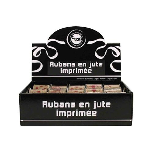 Ruban En Jute Motif Imprimé Noël Rouge 40 Mm X 2 M