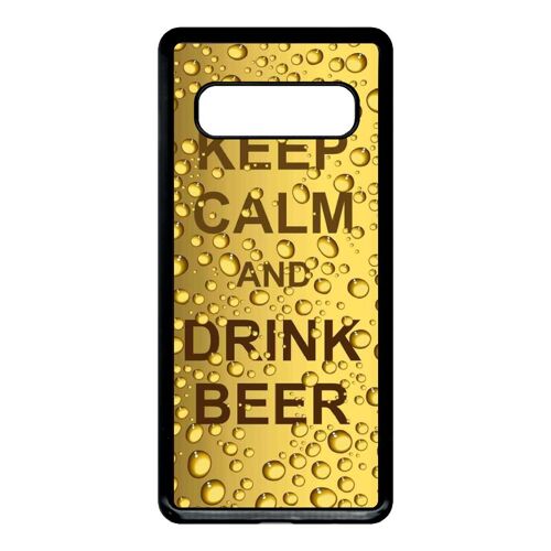 Coque pour smartphone - Keep calm biere bulle - compatible avec samsung Galaxy S10 - Plastique - bord Noir